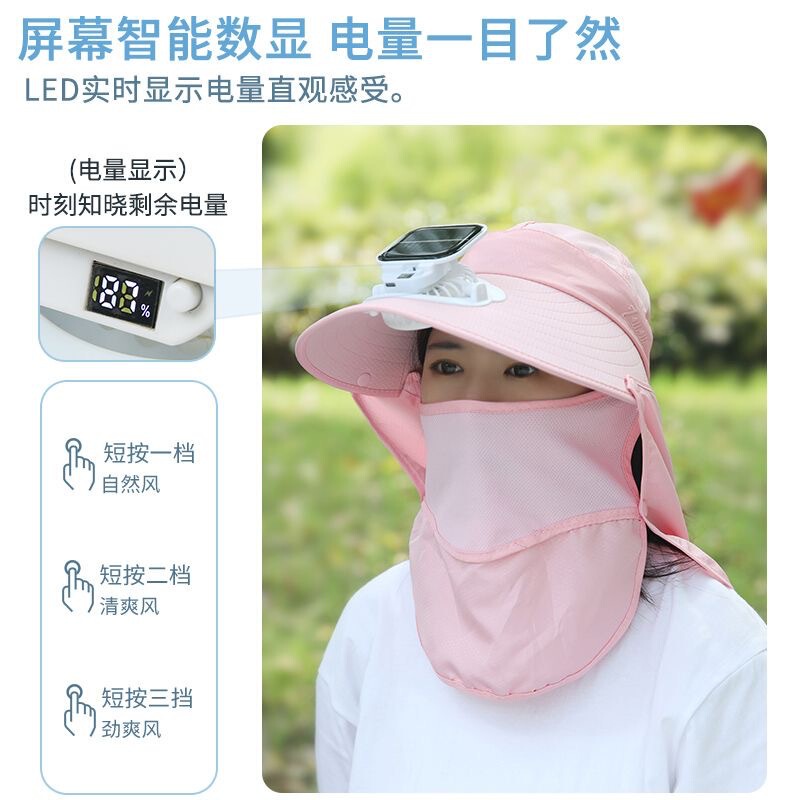 女性用夏用ソーラー充電式ファンハット、屋外牧歌的な温室作業用マスク、顔を覆う日よけ帽子|undefined