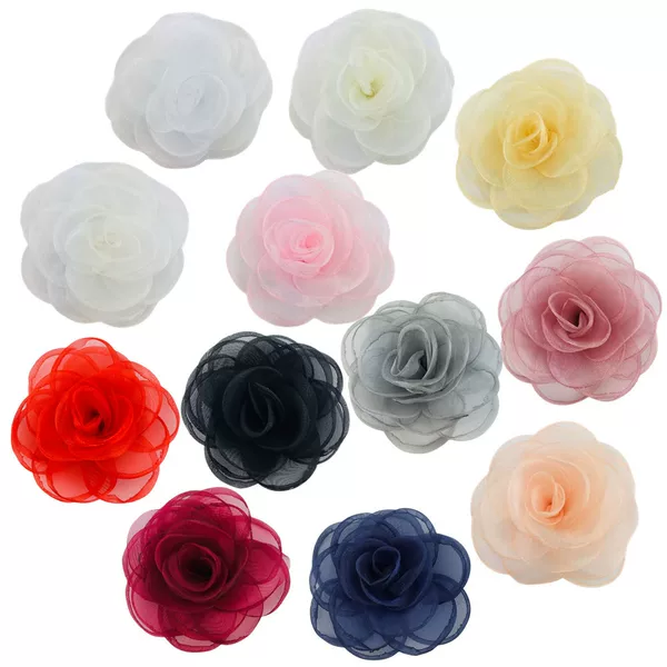 10cm Hot Selling Roasted Edge Camellia Net Celebrant Same Head Flower Handmade Organza Roasted Edge Rose Flower in stock