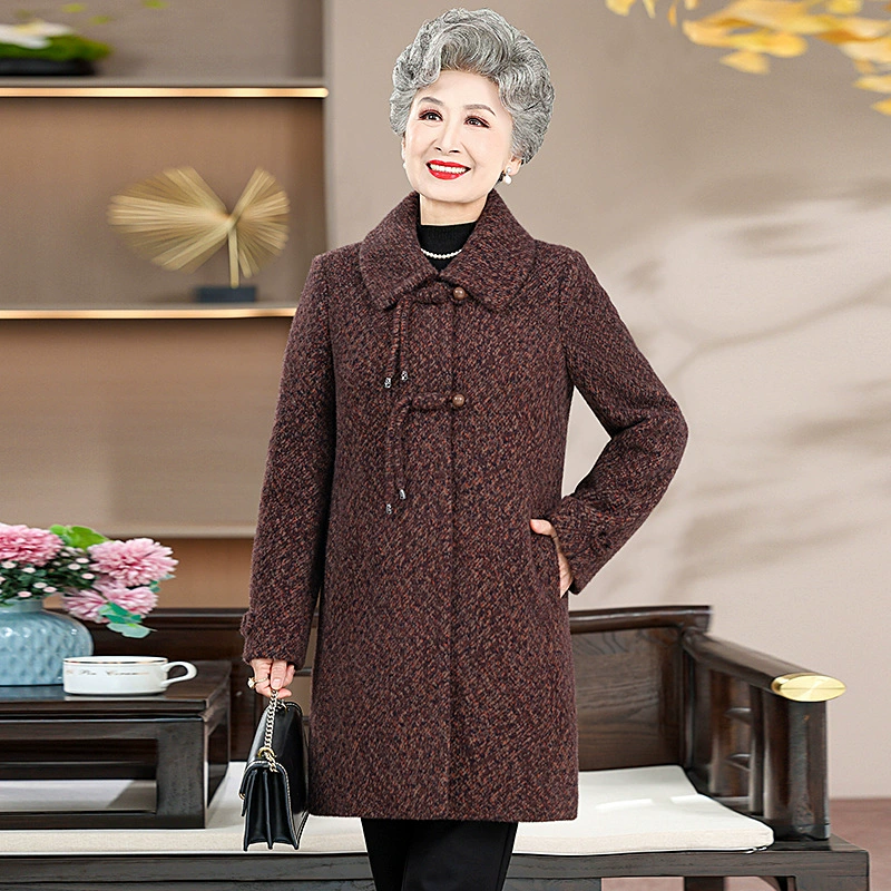 Осеннее Норковое флисовое пальто для бабушки, 60-летнее зимнее шерстяное пальто 70 лет, модное пальто средней длины для мам