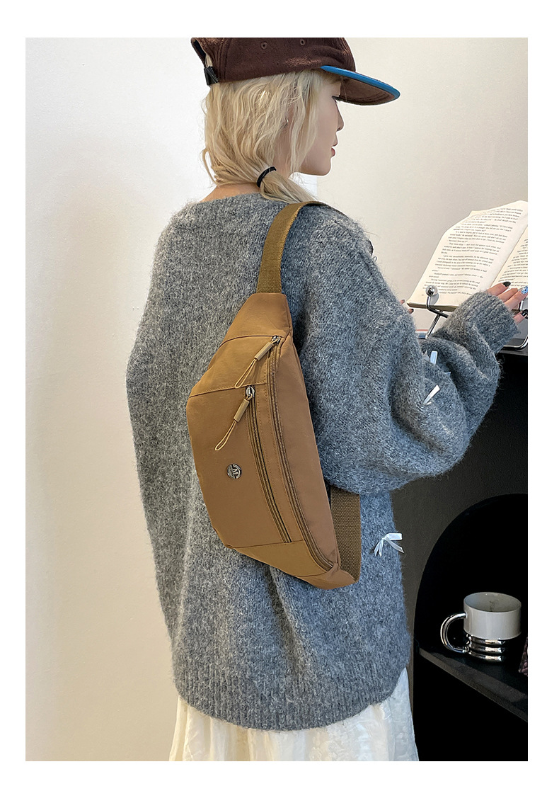 New sporty and casual waist bag for outdoor storage, simple solid color women's chest bag, crossbody backpack wholesale undefined