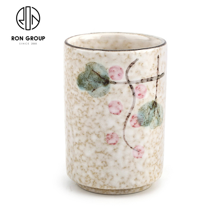 일본식 복고풍 식기 200ml 원통형 컵 서리로 스티드 손으로 그린 세라믹 컵 휴대용 컵 레스토랑 물 컵 찻잔