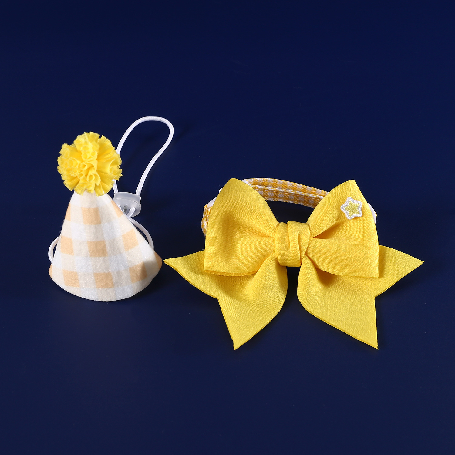 Pet Plaid Set de cumpleaños sombrero tocado corbata collar bordado gato perro color caramelo adorable accesorios de fotos