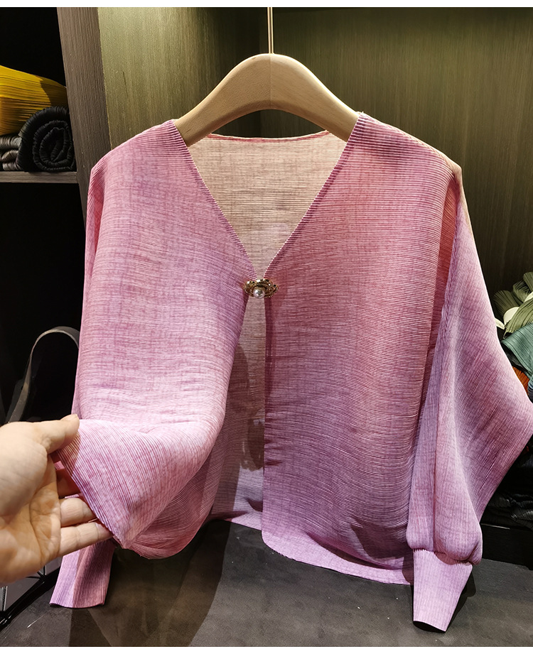 Áo khoác dáng rộng nữ tay lỡ cổ tròn chất liệu cotton thoáng mát — Màu hồng, màu xám, màu mơ chi tiết 9