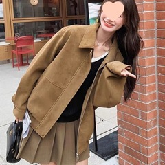 咖色美拉德麂皮绒外套女2025秋季新款小个子美式复古拉链翻领夹克