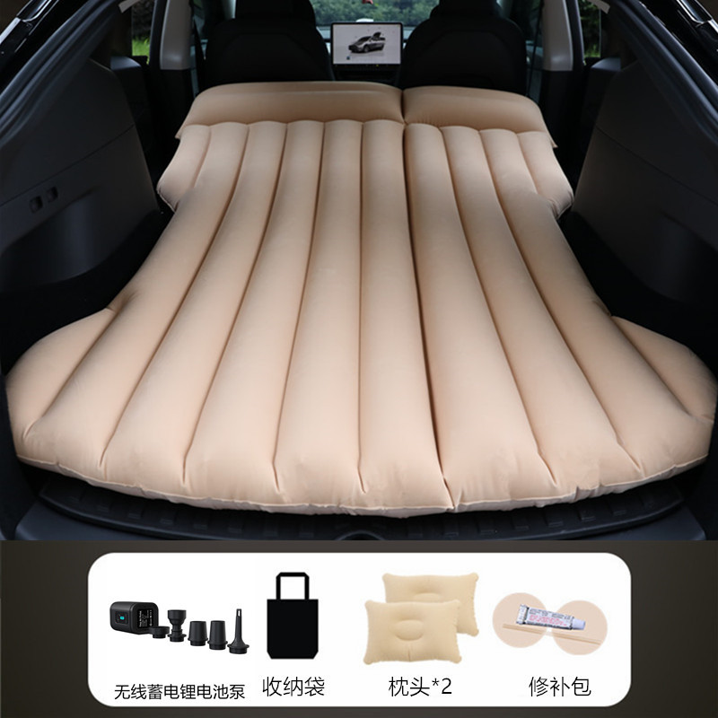 Vehicle-mounted inflatable bed: Shiyong Y/3 Car Inflatable - beige-tesla-model-y-with-black-wireless-battery-pump