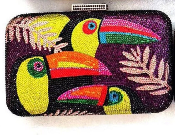 Túi clutch nữ đính đá pha lê hình vuông nhỏ, phong cách dạ tiệc — Màu tím đậm