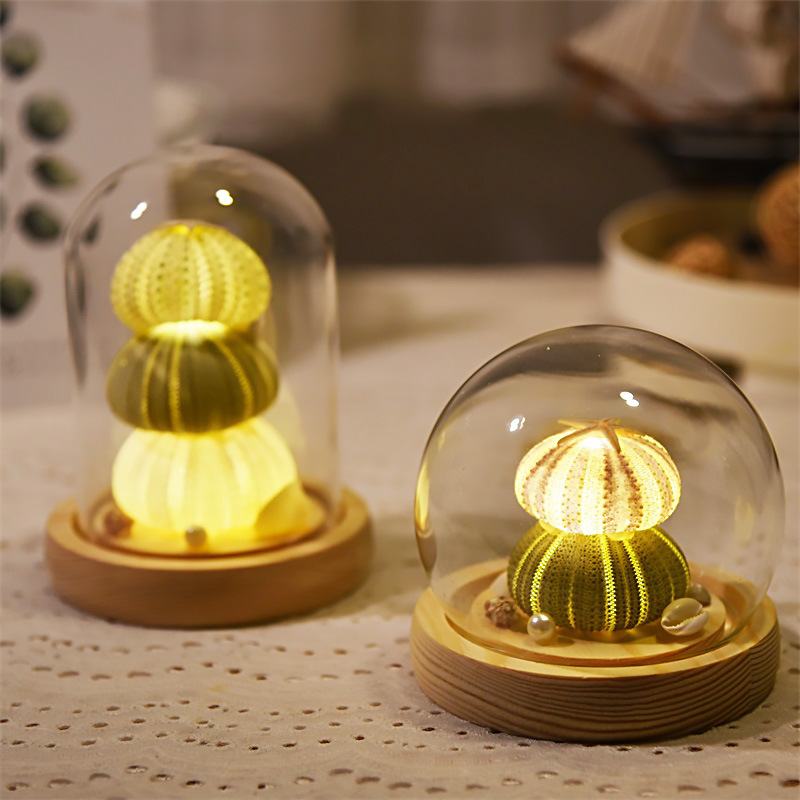 Handmade DIY Luminous Sea Urchin Night Light Glass Shell Handmade Lampshade Creative Chinese Valentine's Day Gift for Girlfriend