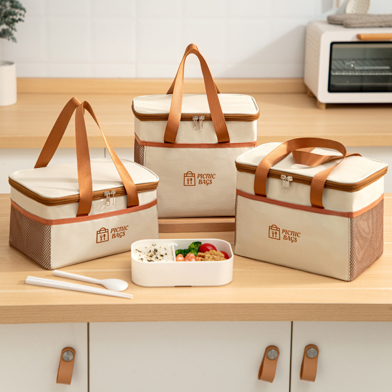 New Portable Lunch Bag with Rice, Student Lunch Bag for Work, Double-Layer Insulated Lunch Box Bag, Lunch Bucket Bag
