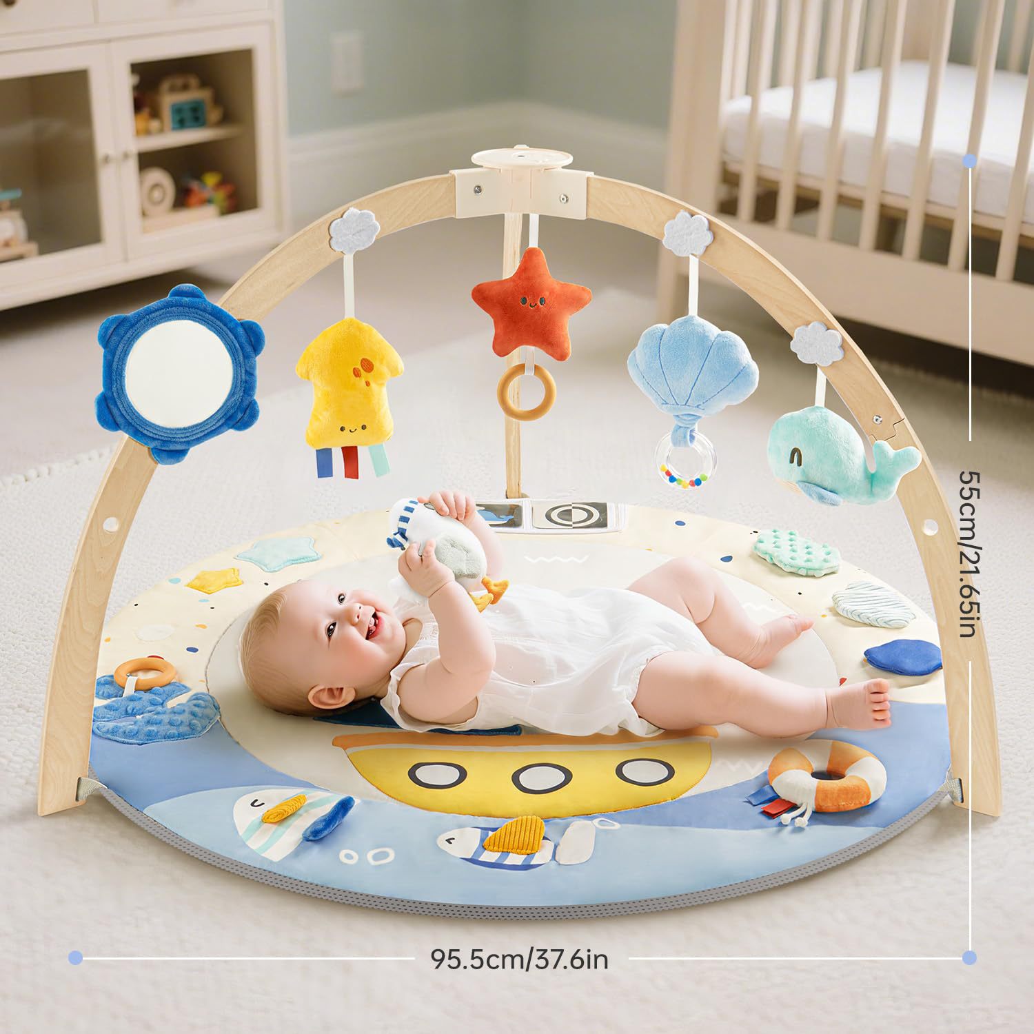 Baby Game Gym Activity Mat 5 Development Areas Tummy Time Mat 7 Detachable Sensory Toys