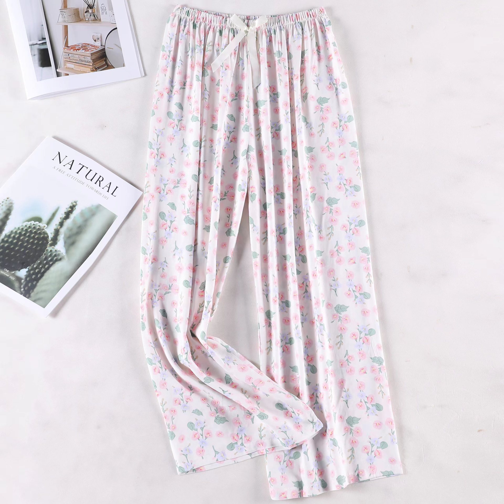 Pantalones de pijama de algodón de verano sueltos para mujeres embarazadas pantalones de piernas anchas colgantes sensación de nueve pantalones para el hogar se pueden usar fuera