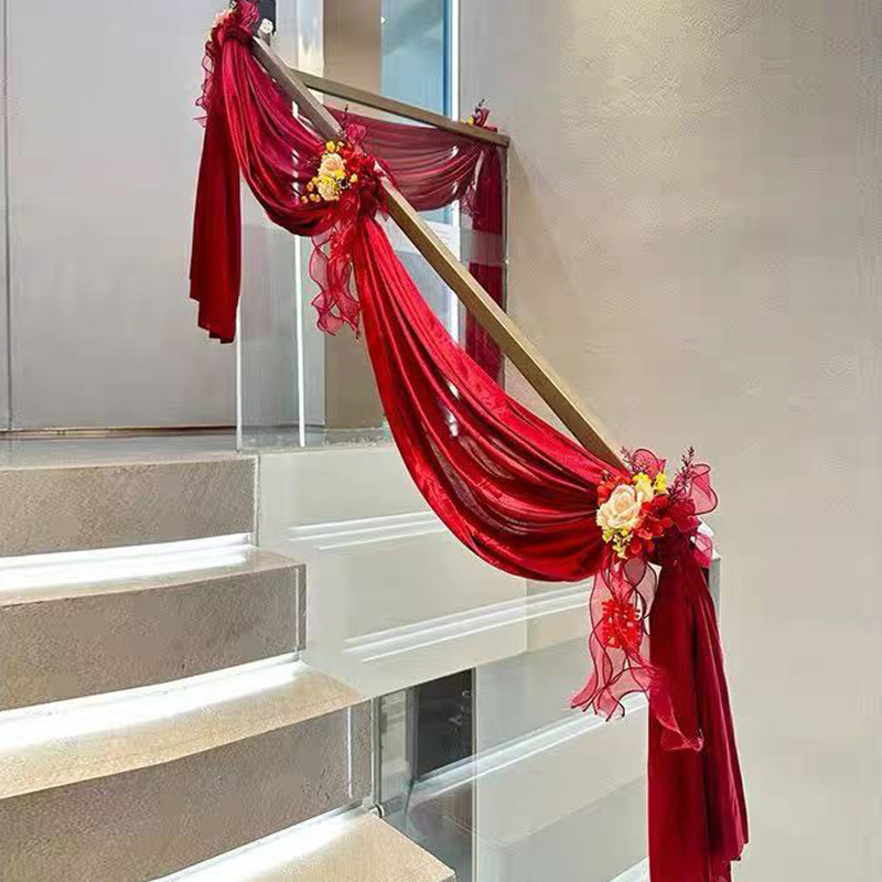 结婚楼梯装饰扶手护栏杆布置婚庆用品拉花仿真花婚房挂件婚礼大全|undefined