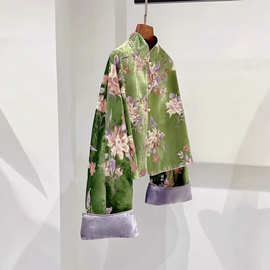 新中式国风高级感小个子立领绿色丝绒盘扣外套女春秋2025新款