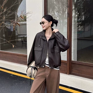 棕色皮衣外套女2026新款酷飒风美式机车蛋白皮宽松流行爆款皮夹克