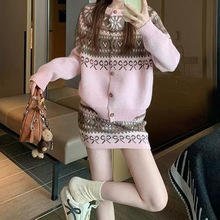 蝴蝶结毛衣女套装女2025新款秋冬加厚慵懒风针织上衣半身裙两件套