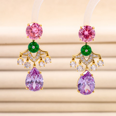 2024新款宮廷風耳環復古氣質長款s925銀針耳墜高級鑲鋯石輕奢耳飾