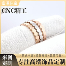 蜂巢戒指小众高级感CNC玫瑰金情侣对戒菱形素圈尾戒V金轻奢指环