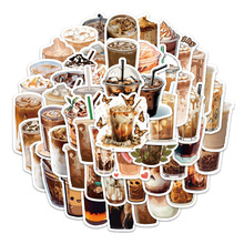 54张奶茶跨境贴画装饰手机壳平板单车桌面笔记本滑板吉他贴纸批发