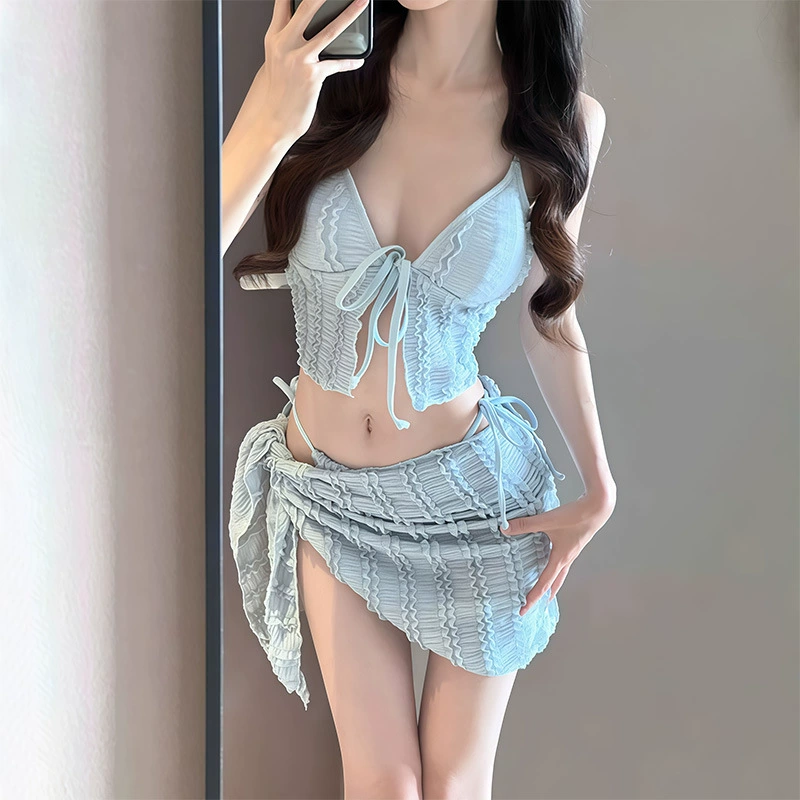 Купальник для женщин, корейский ins, элитный курортный купальник с разрезом, сексуальное бикини для похудения, купальник из трех частей, закрывающий живот