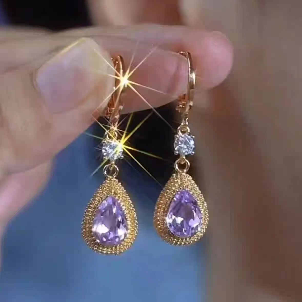 時尚紫色水滴榴蓮耳環小眾設計氣質百搭耳飾