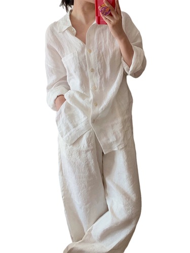 White Cotton Linen Women's 2025 Spring New Simple Casual Lazy Style Versatile Loose Shirt Free and Easy