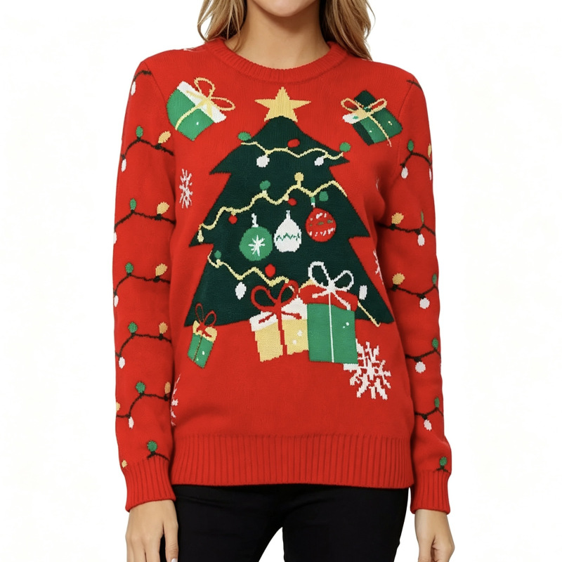 Source Factory Christmas Sweater Customization, Foreign Trade Ugly-Cute Christmas Tree Jacquard Sweater, Cross-Border Oem Processing