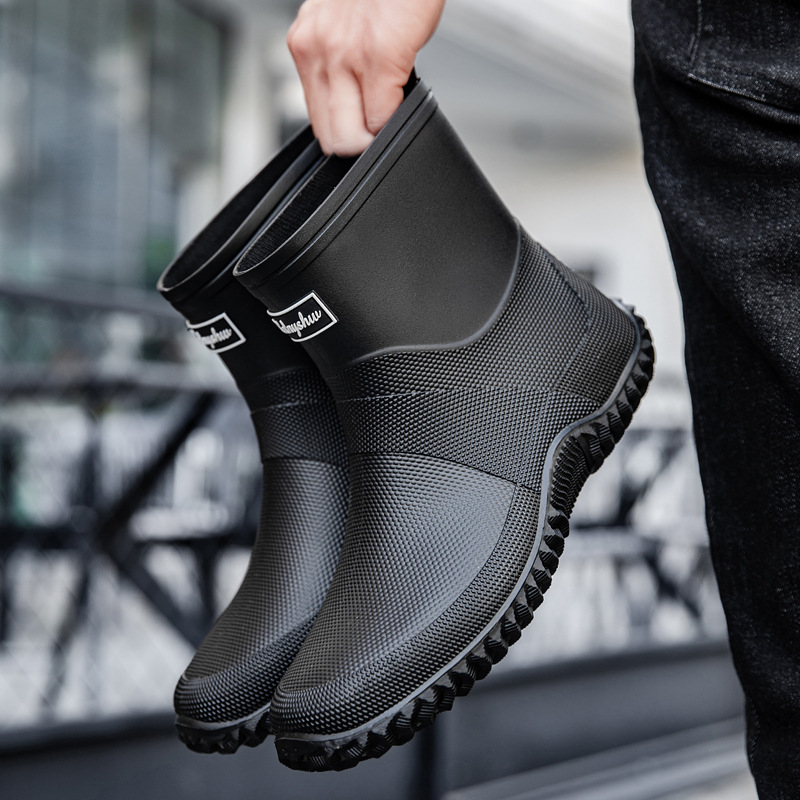 Botas de Lluvia de Caña Media para Adultos de PVC Impermeable y Antideslizante para Exteriores