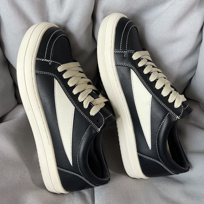 Men's Shoes Ins Trendy Brand 2025 New American Retro Black and White Leather Thick-Soled Sneakers Men's Versatile Sports and Casual Shoes