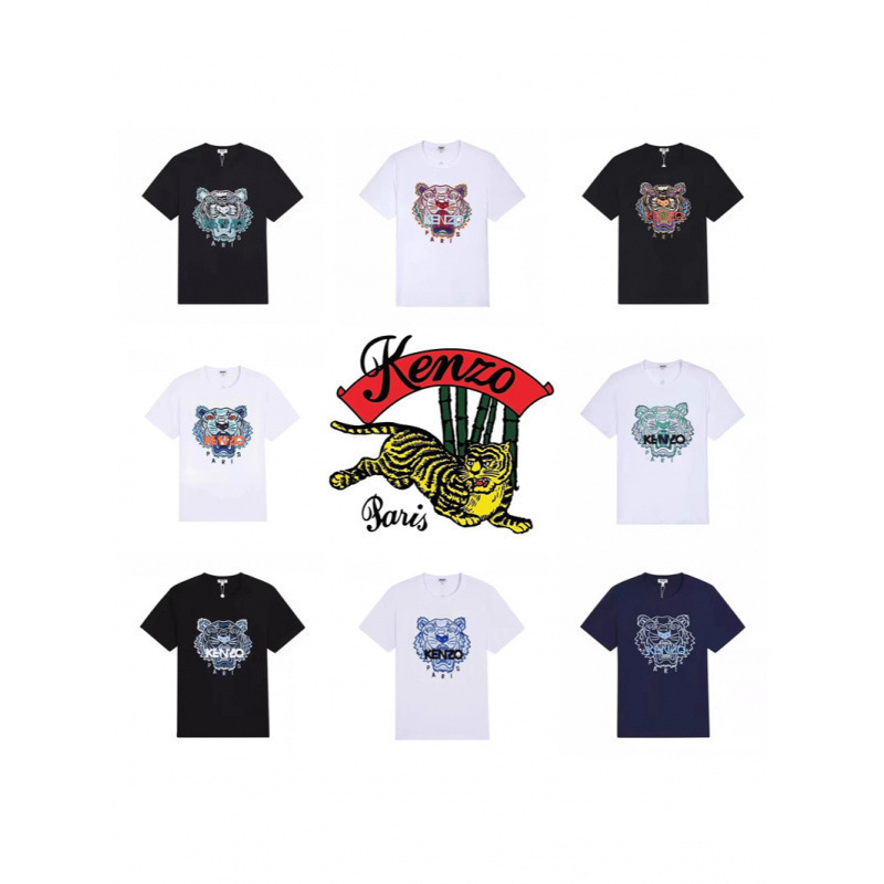 Trendy New Tiger Head Embroidery Loose Casual Fashion Versatile Pure Cotton Crew Neck T-Shirt for Men and Women Dropshipping