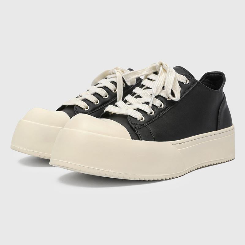 Men's Big Toe Shoes 2025 New Thick-Soled Height-Increasing Casual Sneakers Black Thick-Soled Derby Shoes Men's Casual Leather Shoes