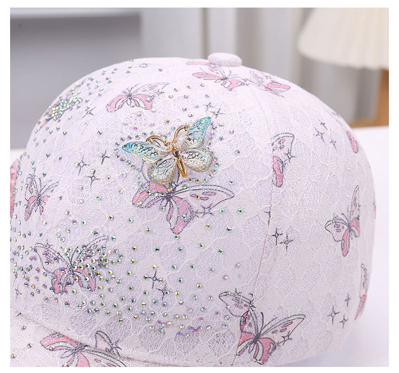 Fashion Women's Lace Mesh Baseball Cap With Rhinestone Butterfly_voghion.com