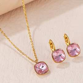 欧美跨境肥方锆石首饰套装304不锈钢镀真金耳扣吊坠项链厂家现货