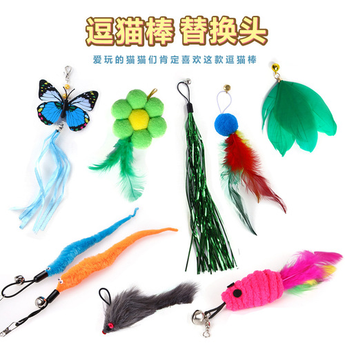 Carefully selected collection of various cat toys from Amazon manufacturers, fishing rods, flying fish, feather cat sticks, replacement heads