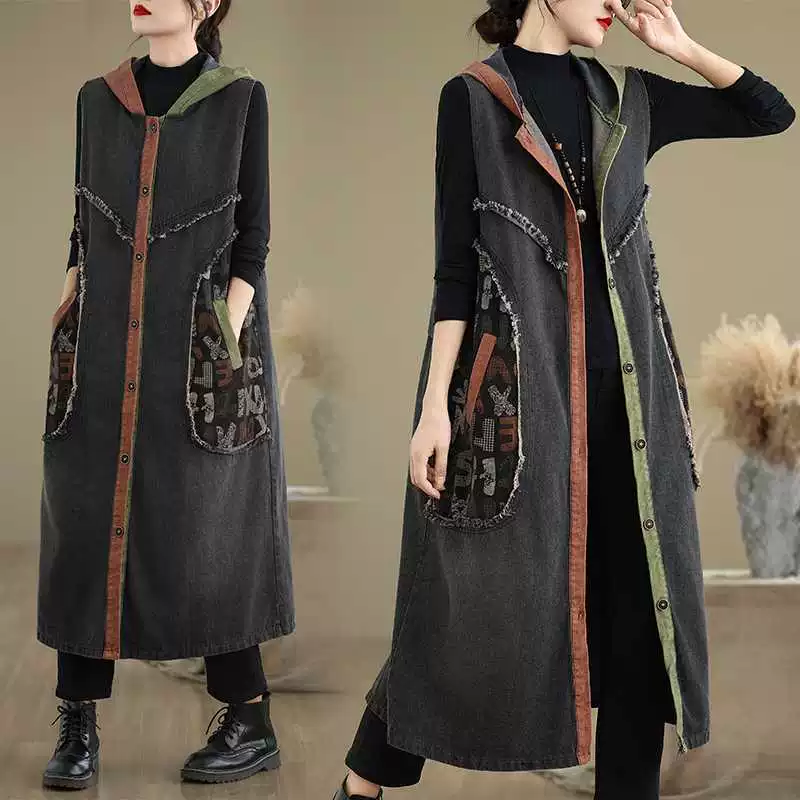 Реальная стрельба Ретро свободный джинсовый жилет с капюшоном