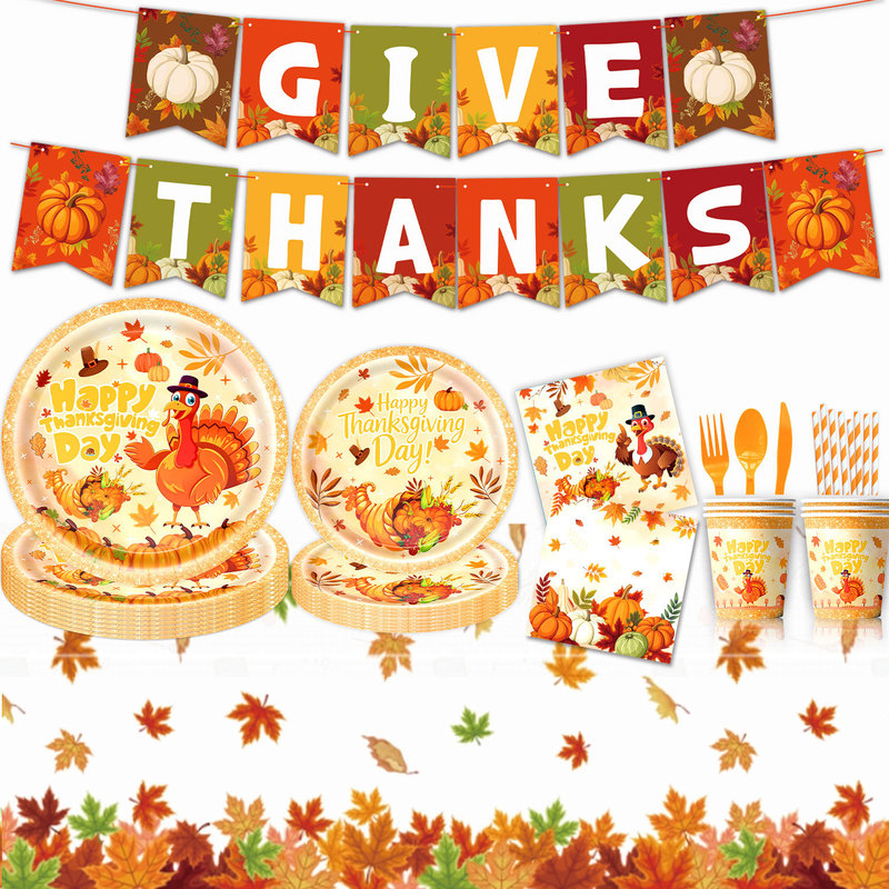 Cross-Border Thanksgiving Turkey Bread Party Tableware Set Paper Cups Paper Plates Tablecloth Paper Napkins Cake Decorations Cross-Border Thanksgiving Turkey Bread Party Tableware Set Paper Cups Paper Plates Tablecloth Paper Napkins Cake Decorations