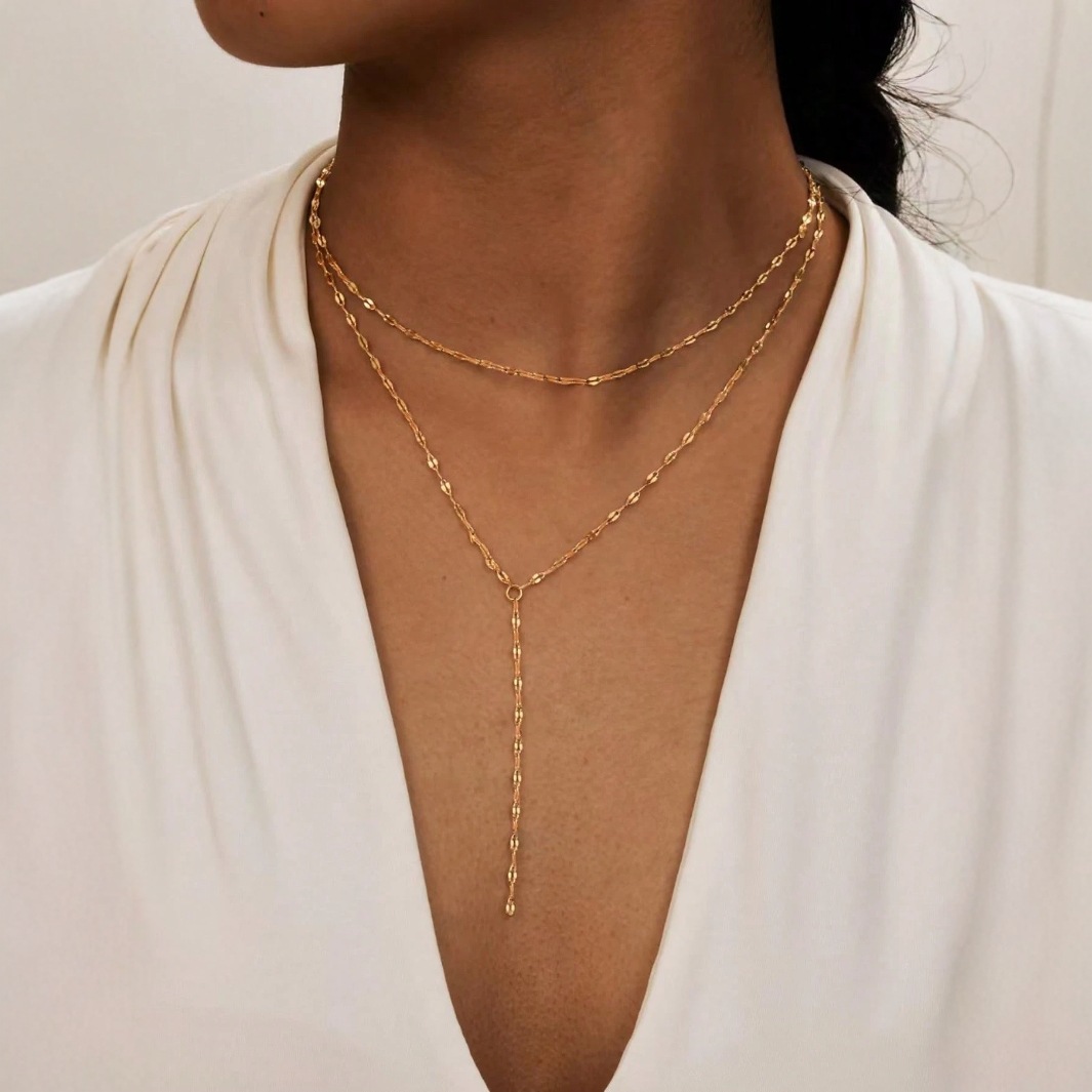 Minimalist Y-shaped Pendant Necklace Gold Long Chain For Women_voghion.com