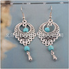 Fashionable ethnic retro silver turquoise earrings, accessory, European style, boho style, ethnic style