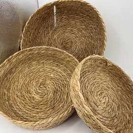 收纳筐编织篮子整理收纳草编化妆品收纳蒲草编零食收纳桌面置物篮