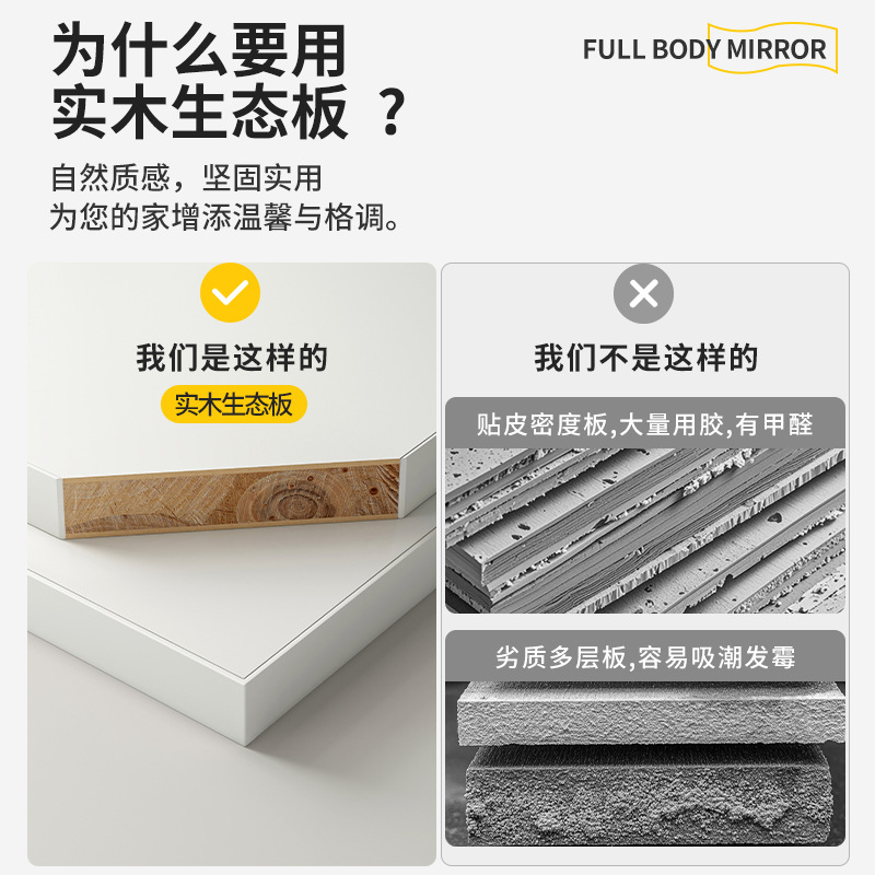 Espejo de cuerpo entero de tablero de agujero de madera maciza Espejo oculto de cuerpo completo Espejo de tocador de puerta de entrada de pared de puerta cerrada