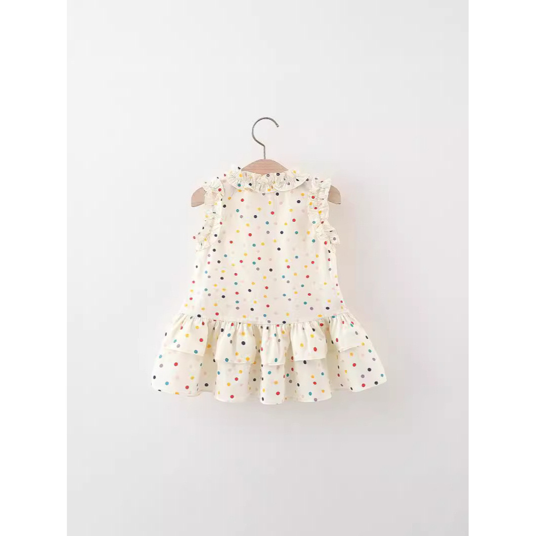 Vestido de lunares de color coreano para niñas verano nuevo tesoro femenino vestido de princesa sin mangas de encaje dulce