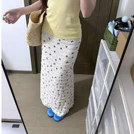 美式辣妹木耳边蝴蝶结印花蕾丝碎花包臀鱼尾半身裙长裙女一件代发