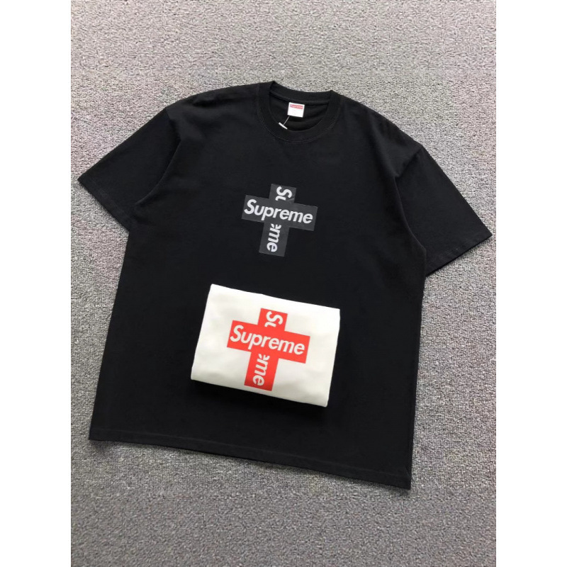 Supreme Letter Print Box High Version Short-Sleeve T-Shirt for Men and Women, Loose Street Style, Wholesale 260g