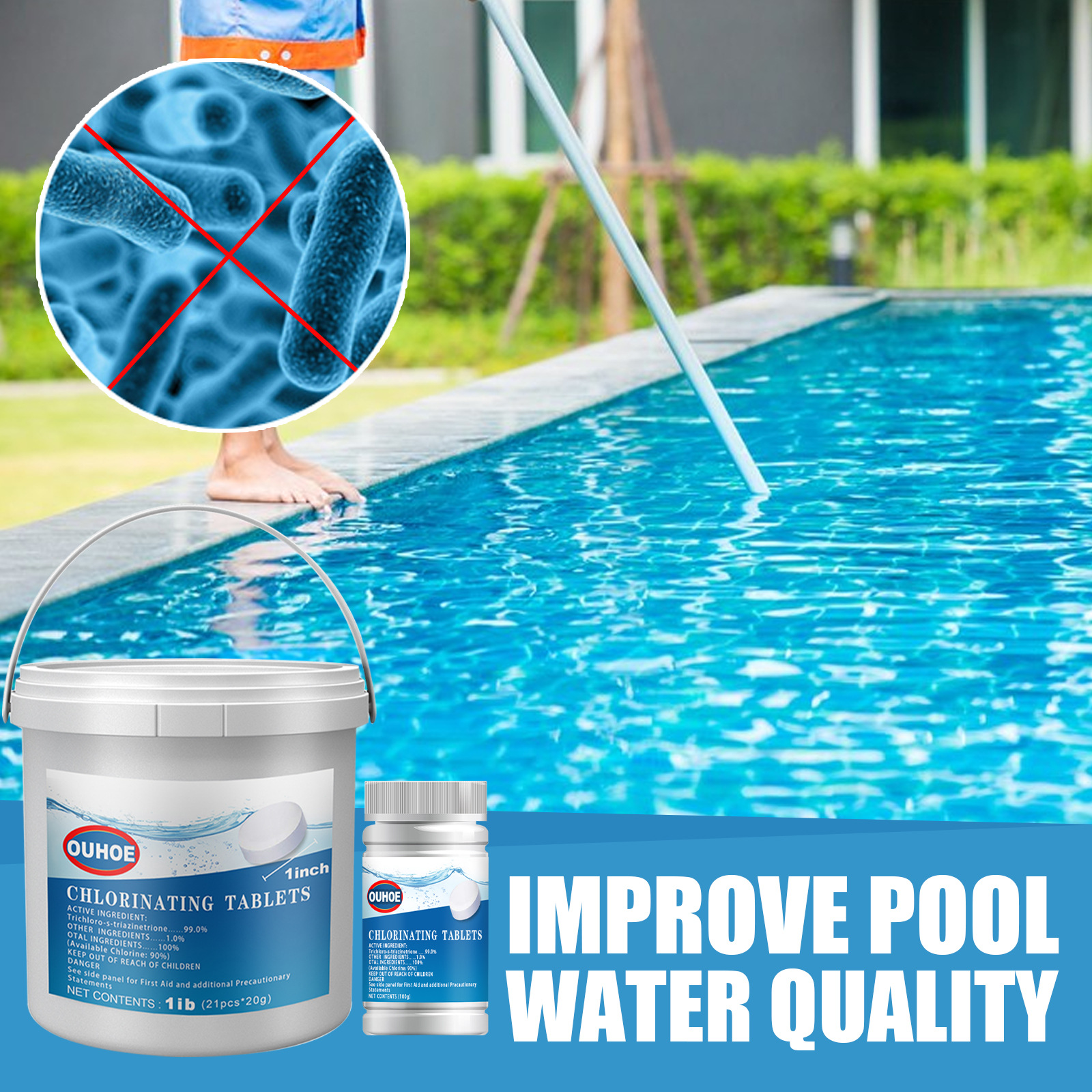 OUHOE Tabletas efervescentes de limpieza de piscinas Tabletas de limpieza de agua Tabletas de limpieza multifuncionales para piscinas Tabletas efervescentes de barril