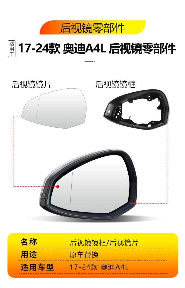 Suitable for 17-24 Audi A4L rearview mirror housing, A5 reflector lens, A4L reversing mirror, turn signal base shell