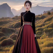 新中式国风冬装黑色丝绒上衣马面裙套装2025新款女装高端改良汉服