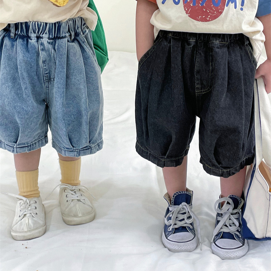 佳叶2024儿童夏季棉质牛仔裤男女宝宝洋气五分裤宽松阔腿裤中裤