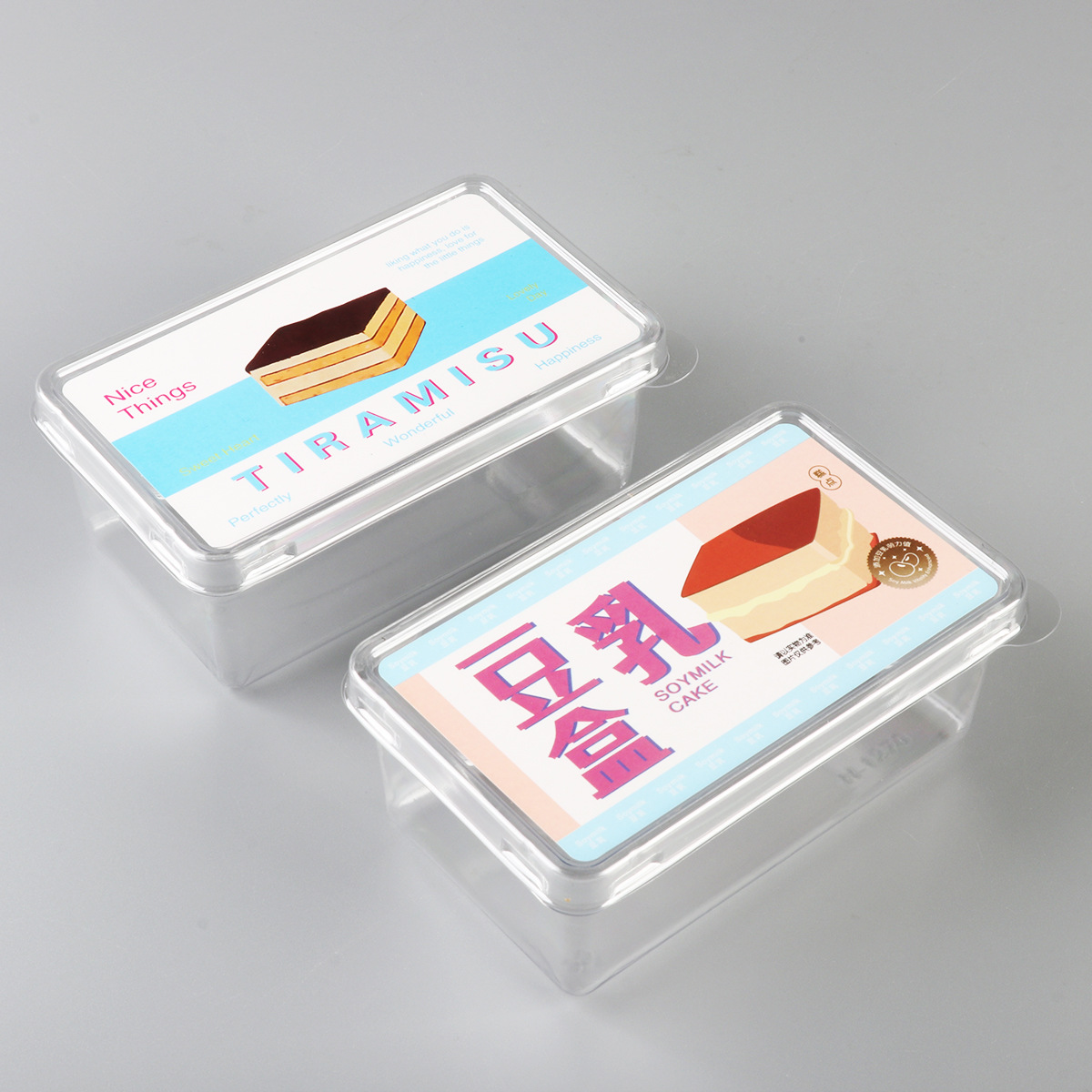 蛋糕店吸塑包装提拉米苏不干胶设计配豆乳盒吸塑包装烘培千层