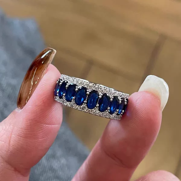 Vintage Sapphire Ring in Old Money Style, Unique and High-End Pigeon Egg Ring for Stacking, Couple's Model