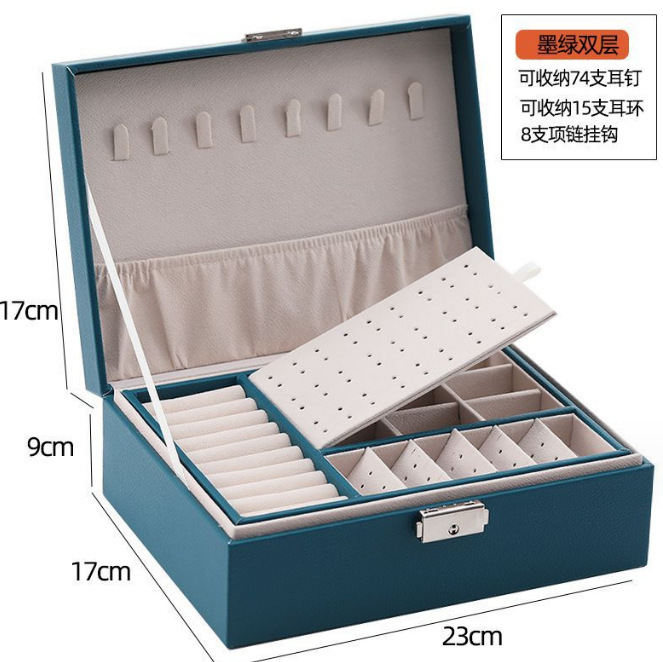 Caja de joyería de doble capa de gran capacidad pendientes de joyería accesorios para el cabello caja de almacenamiento anillo collar pendientes pulsera oreja stud caja