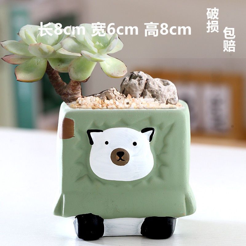 Macetas de cerámica para suculentas con diseño de animales de dibujos animados, pequeño tamaño, para estante de flores en casa, suministro al por mayor