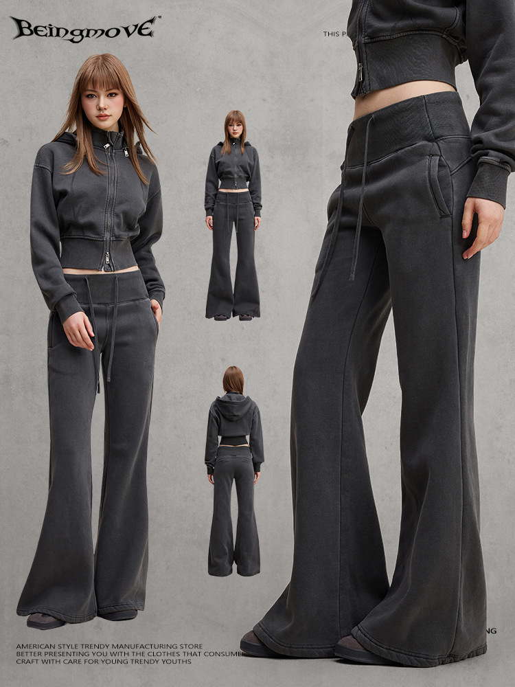 Calle seca de otoño de 2025 marca de moda europea y americana retro pantalones de estilo caliente pantalones deportivos delgados y de lana para mujeres image 3